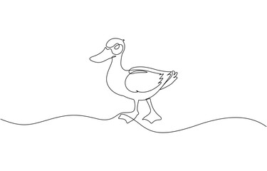 Continuous single one line art drawing, Duck single continuous one line out line vector, Duck continuous line art isolated on white background vector illustration.