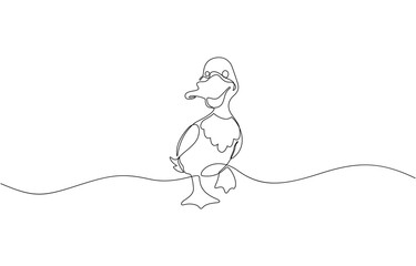Continuous single one line art drawing, Duck single continuous one line out line vector, Duck continuous line art isolated on white background vector illustration.