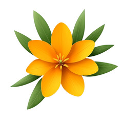 Vibrant Orange Flower with Green Leaves on Transparent Background