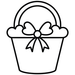 Flower Basket with Bow Design line art vector