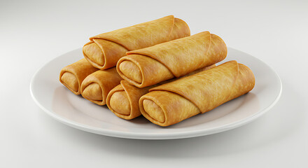 Golden spring rolls pyramid on plate