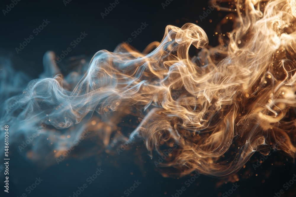 Poster abstract smoke formation with swirling patterns and contrasting tones against a dark gradient backgr
