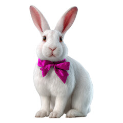 Adorable White Rabbit Wearing a Pink Bow Tie Sitting for Easter