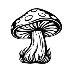 Spores Mushroom with Spots in Monochrome, Black and White Isolated on White Background