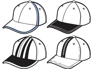 Baseball Cap Design Grid: Front, Side, and Rear Views Template