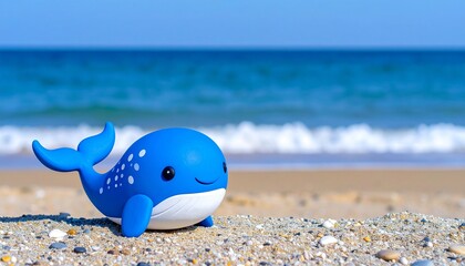 Obraz premium 青い海とクジラの粘土人形