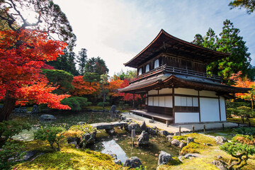 Silver Pavilion of Ginkakuji temple with colorful autumn leaf, Kyoto