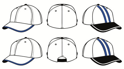Baseball Cap Design Grid: Front, Side, and Rear Views Template