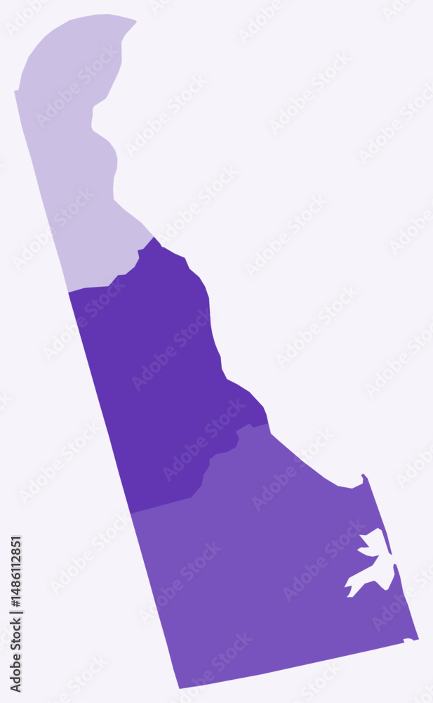Aufkleber map of delaware with counties. just a simple state border map with county division. deep purple colo