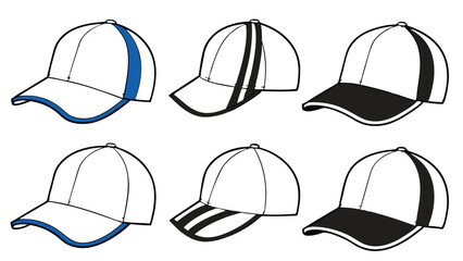 Baseball Cap Design Grid: Front, Side, and Rear Views Template
