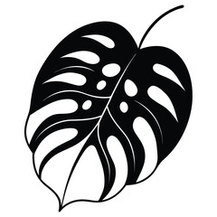 Monstera Leaf with Holes line art vector