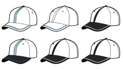 Baseball Cap Design Grid: Front, Side, and Rear Views Template