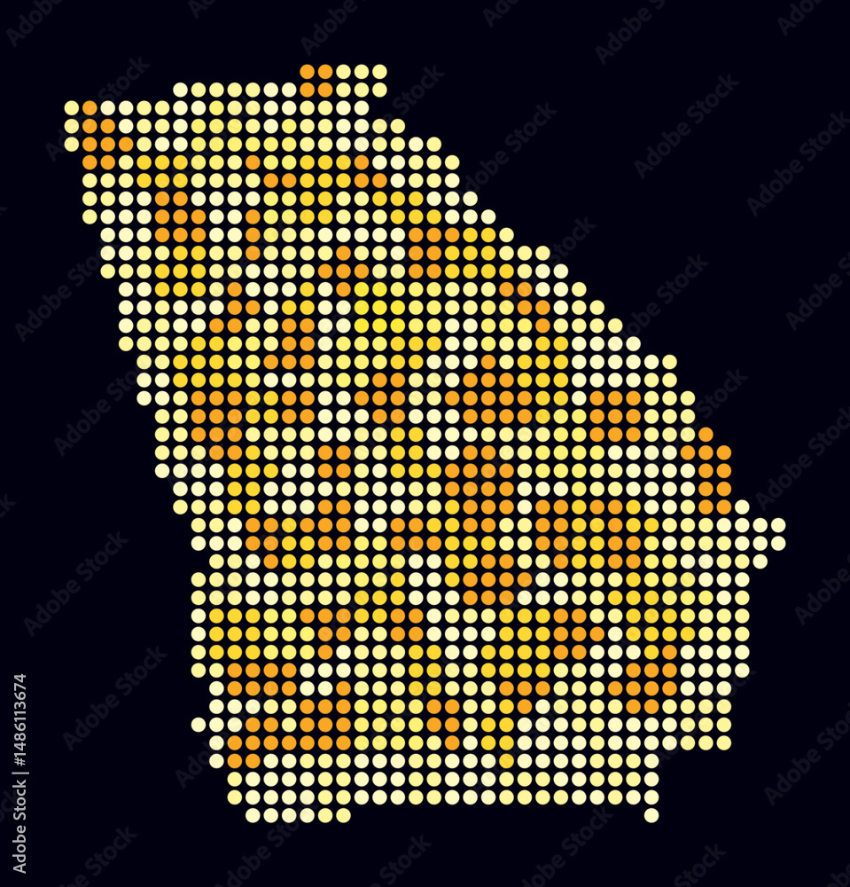 Poster georgia dotted map. digital style map of the state on dark background. georgia shape with circle dot