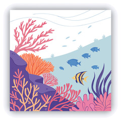 Stunning image of a tropical fish swimming amidst a vibrant coral reef, showcasing colorful marine life in a serene underwater environment. 