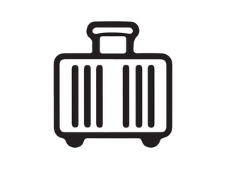 Simple black line art suitcase icon for travel planning.
