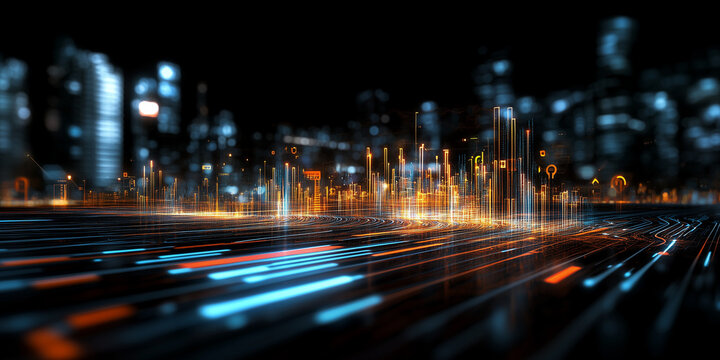 Economic growth and inflation trends in urban monetary policy business district digital art nighttime futuristic concepts