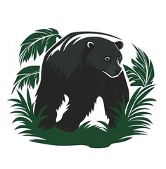 Obraz premium Majestic Black Bear Amidst Lush Amazonian Foliage, a Striking Minimalist Design