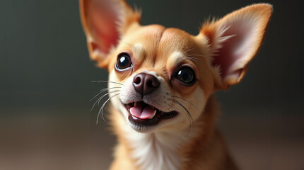 Obraz premium Cute Chihuahua puppy smiling close-up on a blurred background