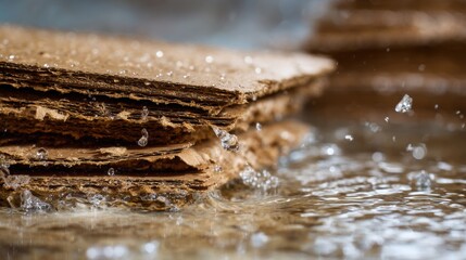 Toilet paper pulp. Water splashes over layered rocks, creating a serene and natural ambiance.
