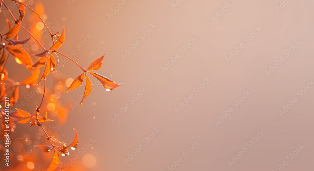 Aufkleber autumnal foliage with dew drops on branches against a soft background creating a serene autumn scene