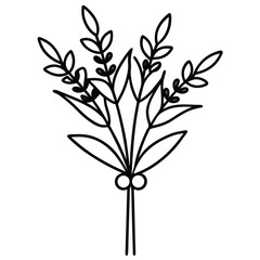 Simple Eucalyptus and Lavender Bouquet line art vector