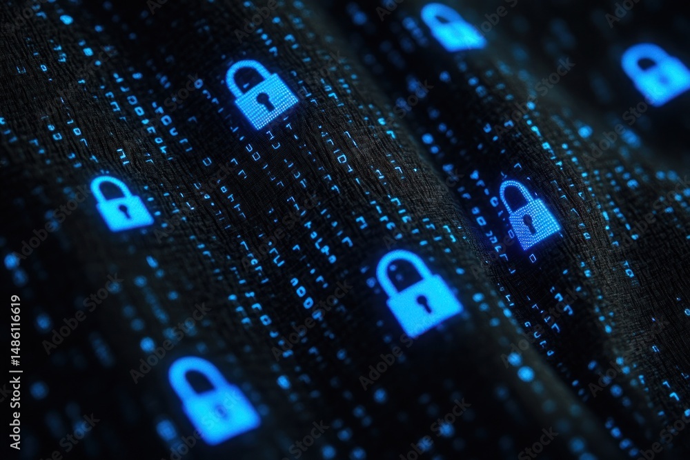 Poster cybersecurity: digital fortress, data protection, and secure encryption