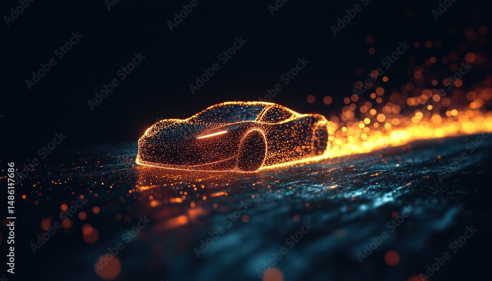 Poster light trail wave: a dynamic display of car lights and optic fiber in the high-speed nighttime abstra