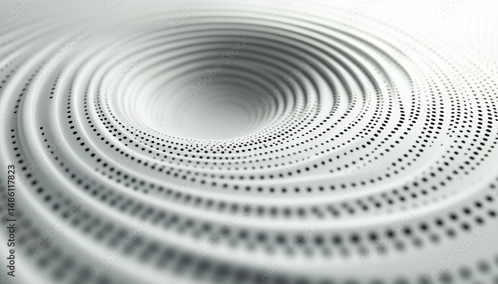 Poster concentric vortex circles in dynamic abstract black spiral with white round dotted frames on black b