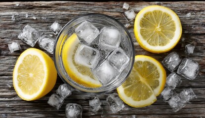 Refreshing glass of water with lemon and ice