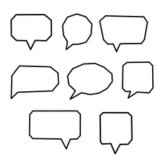 Set of minimal black outline speech bubbles in various geometric shapes, perfect for comics, chats, and graphic design.