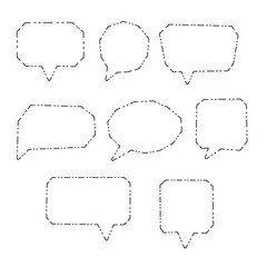 Fototapeta premium bubble chat line dashSet of dashed outline speech bubbles in various geometric shapes, suitable for comics, messaging, and design projects.