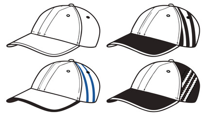 Baseball Cap Design Grid: Front, Side, and Rear Views Template