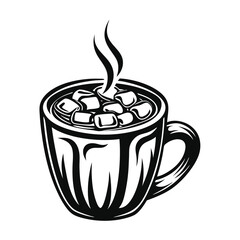Black and White Cup Silhouette With Hot Drink, Cubes, Steam, and Handle Icon Isolated