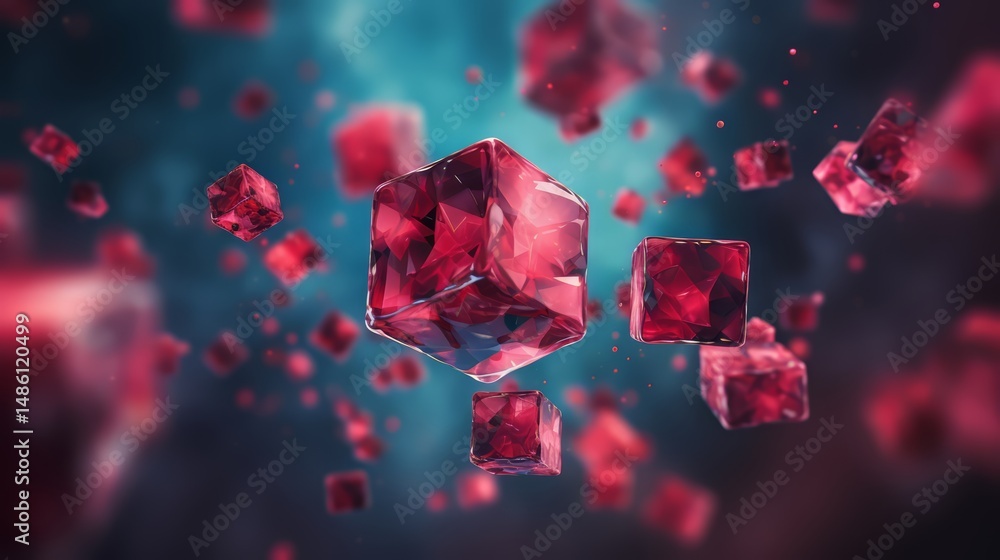 Fototapete bunch of red cubes are flying through the air. the image has a futuristic and abstract feel to it