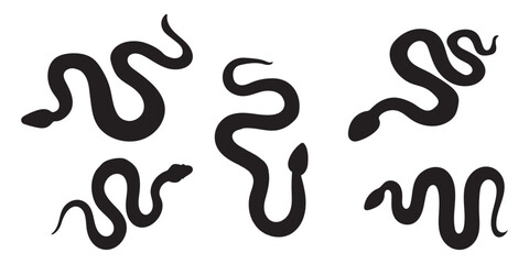 Obraz premium Silhouette of Snake Simple Vector Design, viper snake icon, snake vector silhouette, Curved snake animal design Snake silhouette set. Isolated snake silhouette on white background EPS 10 