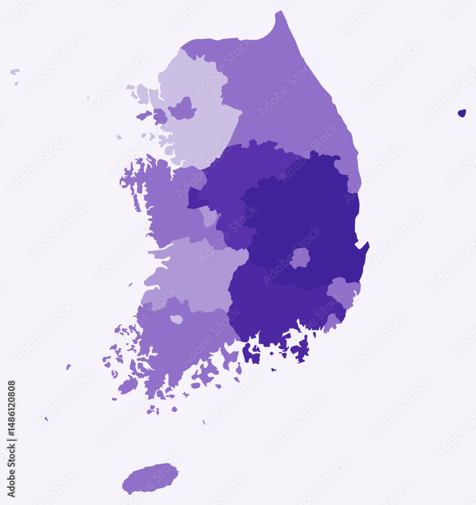 Poster map of republic of korea with regions. just a simple country border map with region division. deep p