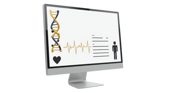 Isolated Medical Monitor Displaying DNA Heartbeat and Patient Data
