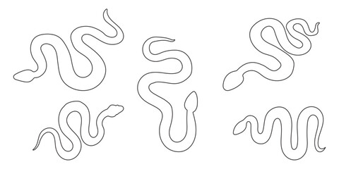 Silhouette of Snake Simple Vector Design, viper snake  icon, snake vector silhouette, Curved snake animal design Snake silhouette set. Isolated snake silhouette on white background EPS 10
