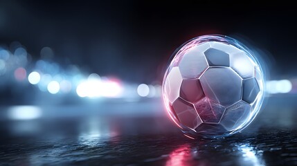 Fototapeta premium Vibrant Soccer Ball on Glowing Surface with Dynamic Light Effects