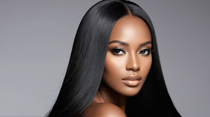 Beauty Fashion model. Black woman face, beautiful straight hair. © Stacy