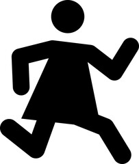 Black pictogram of a woman walking fast