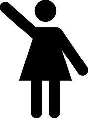 Black pictogram of a woman standing still waving with one arm raised