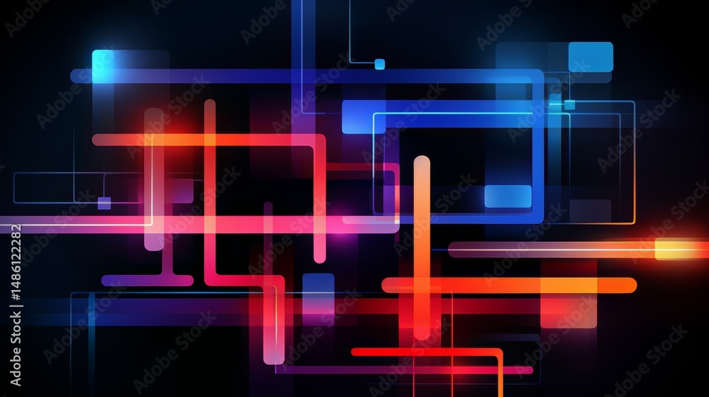Aufkleber colorful abstract design with red, blue, and orange lines. the design is made up of squares and rect