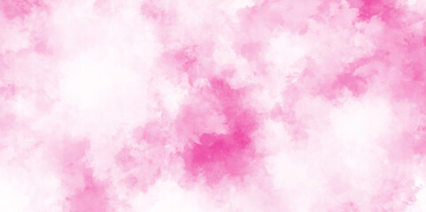 Fototapeta premium Light pink abstract watercolor background with paper texture and stains, abstract pink sponge grunge clouds background for watercolor design, abstract colorful bright soft smeared aquarelle painted.