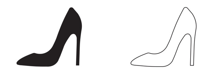 female high heels shoes vector icon. high heel shoe silhouette isolated on white background. Vector logo with high heel shoes capturing elegance and luxury for women's fashion brands. High Heel EPS 10