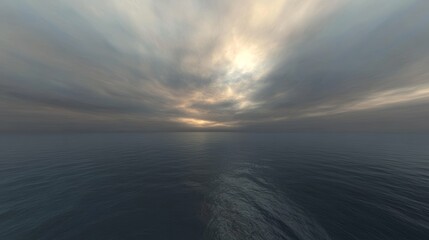 Fototapeta premium Vast open ocean under dramatic stormy sky with dark clouds and powerful waves, representing the raw energy of nature, elemental power, and atmospheric tension in a photorealistic seascape concept.