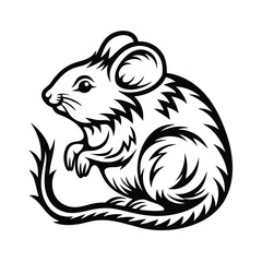 Obraz premium Monochrome Silhouette Of Curled Mouse Isolated, Detailed Line Art, Black And White