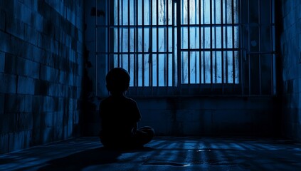 Child alone in prison cell.