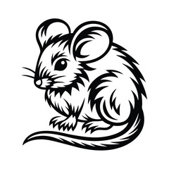 Stylized Mouse Illustration, Sitting Animal Isolated, Black and White Decorative