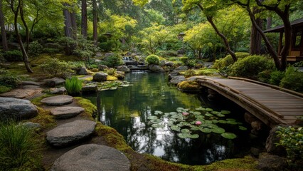 Beautiful Traditional Japanese Garden with Pond